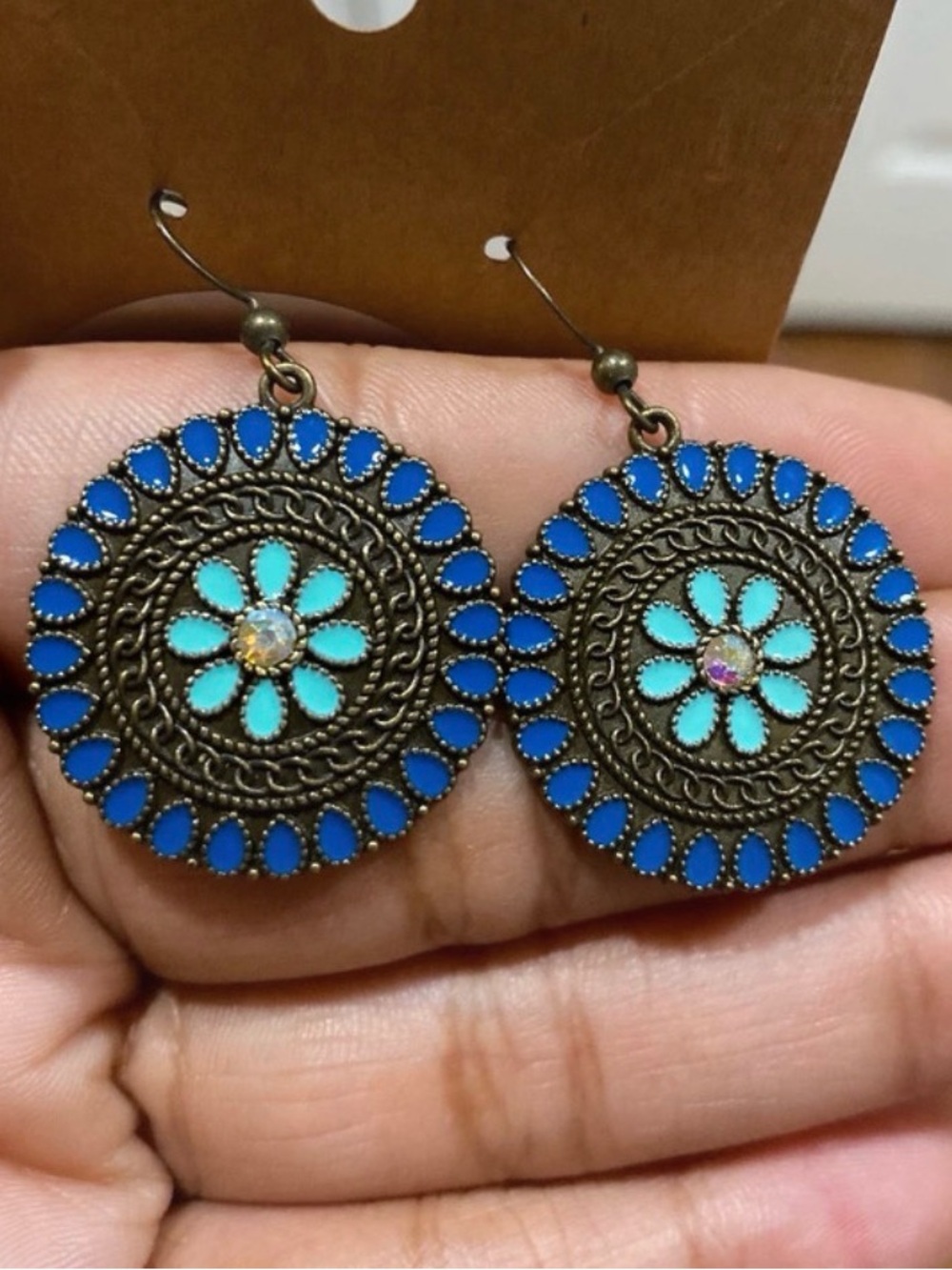 Bohemian Blue & Turquoise Floral Drop Earrings - Women's Jewelry